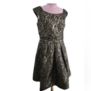 Zara Jacquard Fit & Flare Dress Party Formal Cocktail Dress Large Gold Metallic